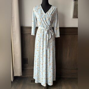 Aphratti blue and pink floral long sleeve maxi with belt  nwt. Large